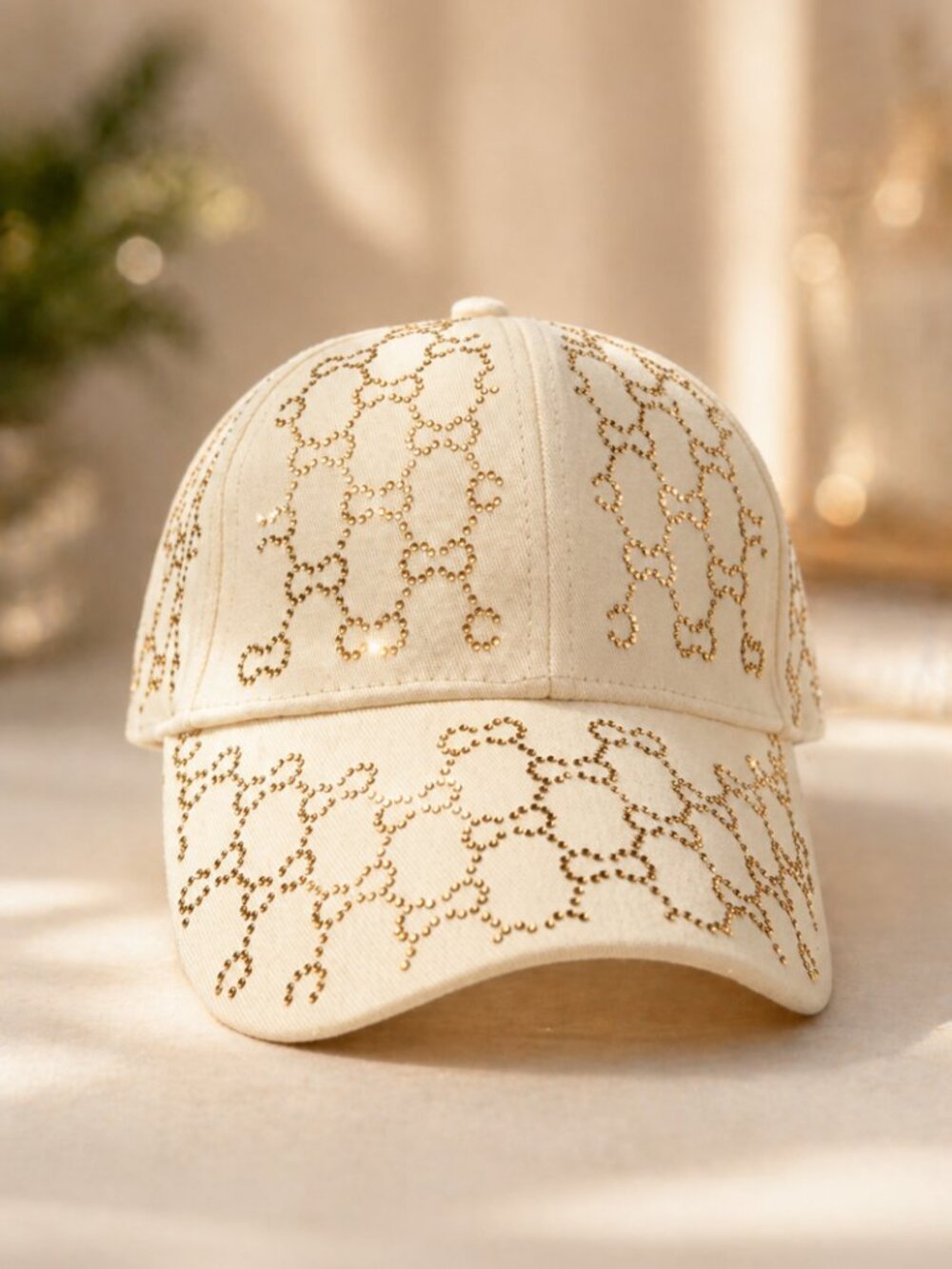 Cream Gold Rhinestone Baseball Cap Adjustable NWT